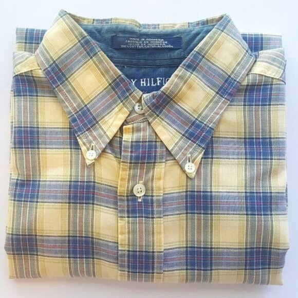 Tommy Hilfiger Button-Down Shirt Mens Large Plaid Embroidered Short Sleeveeeve - Picture 3 of 6